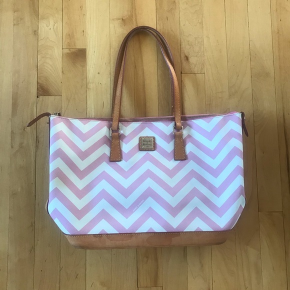 Dooney & Bourke Handbags - Dooney and Bourke Pink & White Chevron Tote Bag